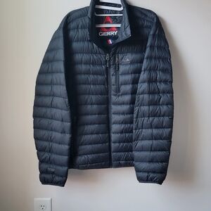 Gerry Jacket Mens L Black Full Zip Light Puffer Hiking Fill Power 650 Down Warm
